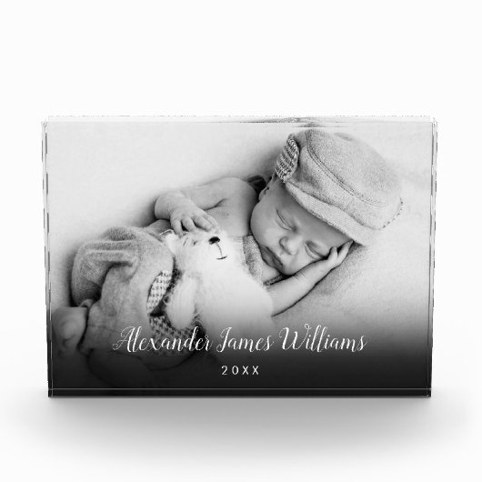 Elegante babyfoto script naam aandenken fotoblokken (Voorkant)