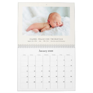Elegante babygeboorteaankondiging foto 2027 kalender