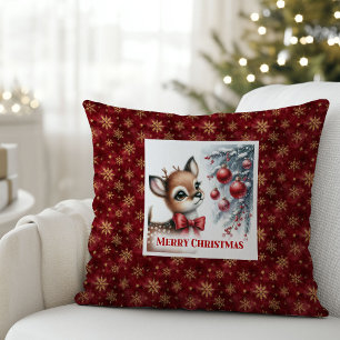 Elegante babyhert besneeuwde bos kerstkussen   kussen