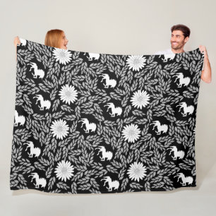 Elegante babymeisje zwart en wit eenhoorn motief fleece deken