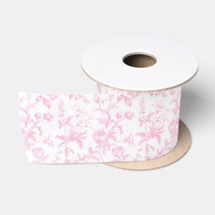Elegante babyroze grandmillennial toile bloemen satijnen lint