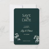 Elegante baby's breath in smaragdgroen save the date (Voorkant)
