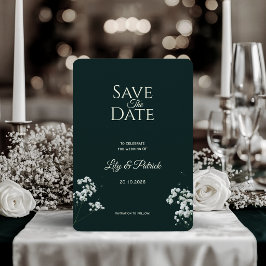 Elegante baby's breath in smaragdgroen save the date