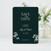 Elegante baby's breath in smaragdgroen save the date