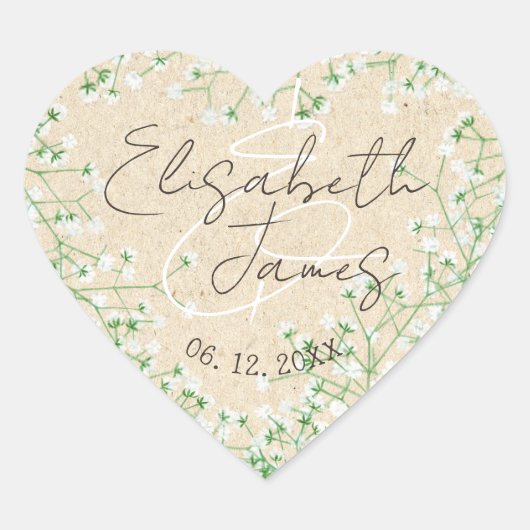 Elegante Baby's Breath Waterverf Bloem Boho Schatt Hart Sticker (Voorkant)