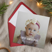 Elegante Baby's Eerste Kerstrode Fotofamilie Feestdagenkaart