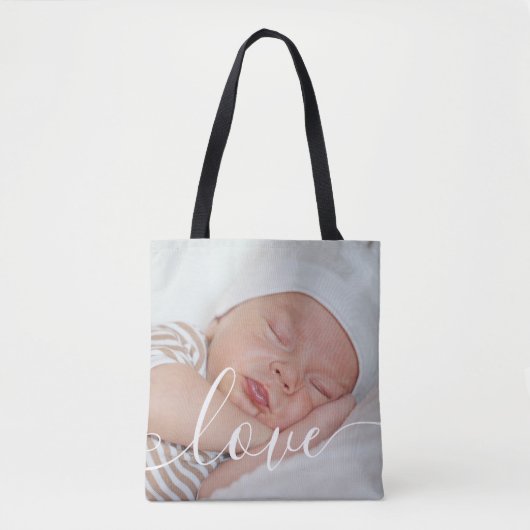 Elegante babyscript met moderne foto tote bag (Voorkant)