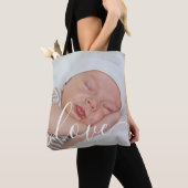 Elegante babyscript met moderne foto tote bag (Dichtbij)