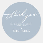 Elegante Babyshower Handgeschreven Script Bedankt Ronde Sticker (Voorkant)