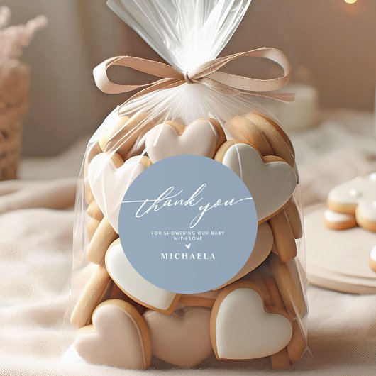Elegante Babyshower Handgeschreven Script Bedankt Ronde Sticker