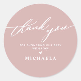 Elegante Babyshower Handgeschreven Script Bedanktk Ronde Sticker
