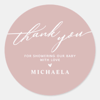 Elegante Babyshower Handgeschreven Script Bedanktk Ronde Sticker