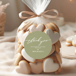 Elegante Babyshower Handgeschreven Script Bedanktk Ronde Sticker