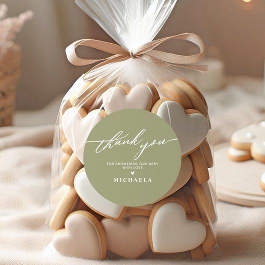 Elegante Babyshower Handgeschreven Script Bedanktk Ronde Sticker