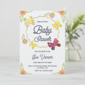 Elegante babyshower uitnodiging met bloemendesign (Staand voorkant)