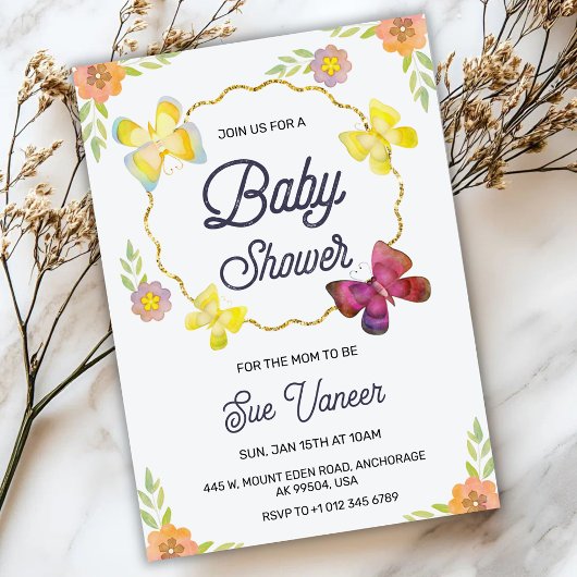 Elegante babyshower uitnodiging met bloemendesign