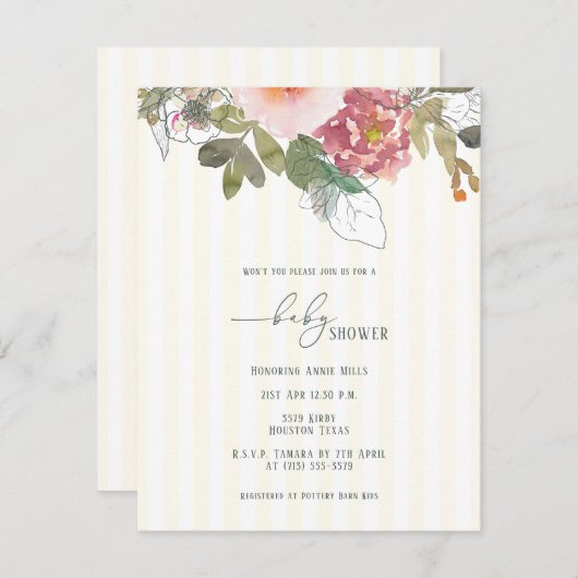 Elegante babyshower uitnodiging template (Voorkant / Achterkant)