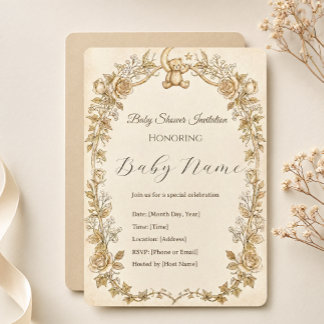 Elegante babyshoweruitnodigingen met bloemen kaart