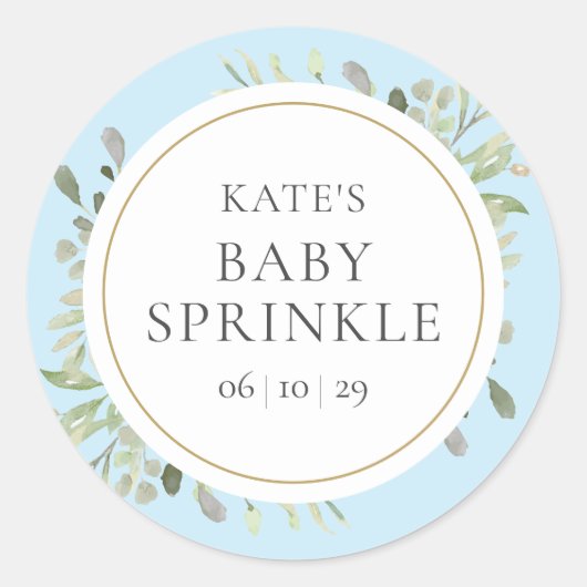 Elegante babyspuitfeest waterverf groen ronde sticker (Voorkant)