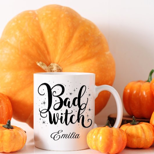 Elegante Bad Witch Naam Halloween Zwart en Wit Mok