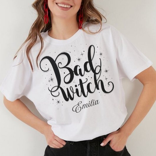 Elegante Bad Witch Naam Halloween Zwart en Wit Trui