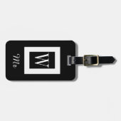 ELEGANTE BAGAGE TAG_ " M." BLACK/WHITE/BLUE BAGAGELABEL (Voorkant horizontaal)
