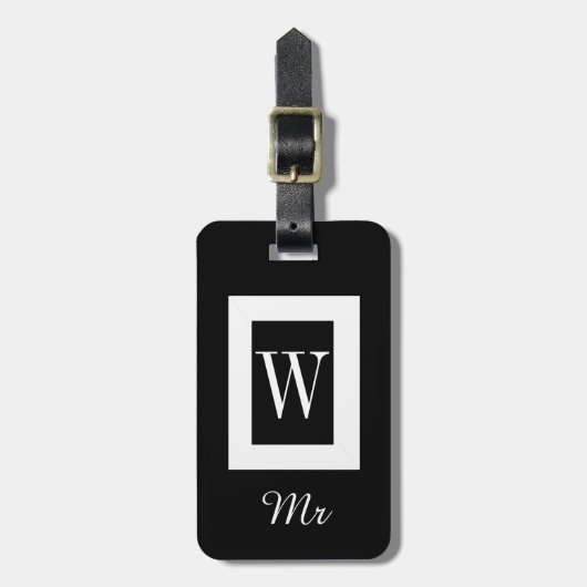 ELEGANTE BAGAGE TAG_ " M." BLACK/WHITE/BLUE BAGAGELABEL (Voorkant verticaal)