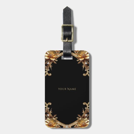 Elegante bagtag met gouden frame bagagelabel (Voorkant verticaal)