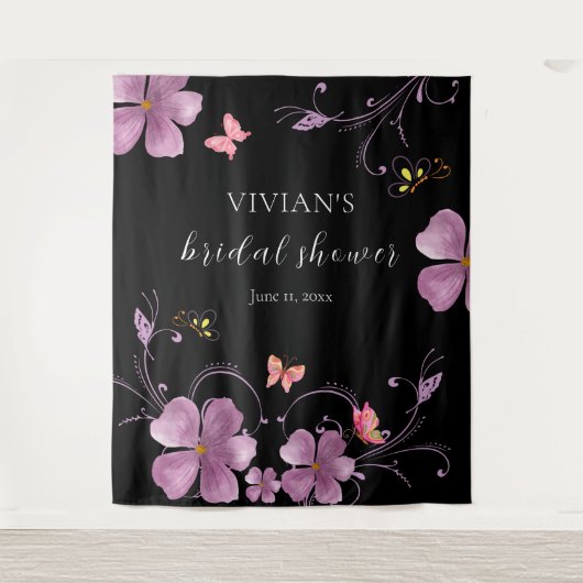 Elegante Baho Hij Geeft Me Vlinders Bruiloft Feest Wandkleed (Voorkant)