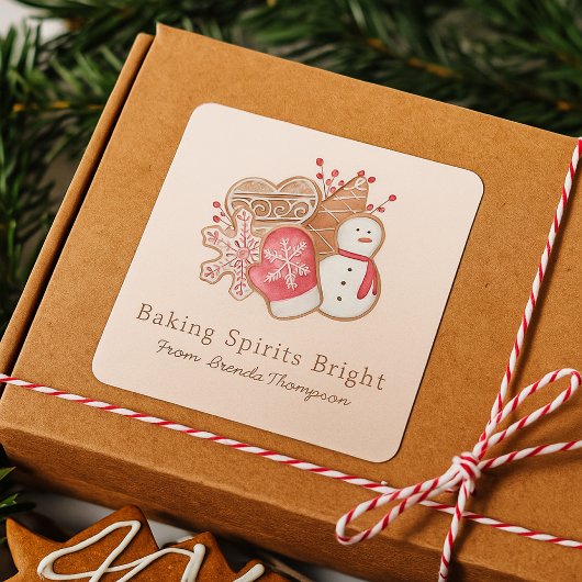 Elegante Bakgeesten Helder Kerstkoekje Vierkante Sticker