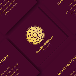 Elegante Bakkerij Bourgogne & Gouden Donut Logo Vierkante Visitekaartje
