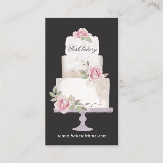 Elegante Bakkerij Drie Tier Cake Verticaal Visitekaartje (Voorkant)