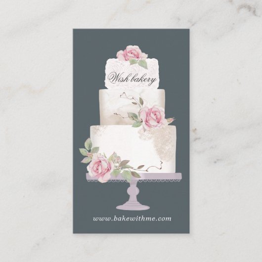 Elegante Bakkerij Drie Tier Cake Verticaal Visitekaartje (Voorkant)