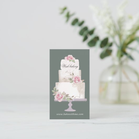 Elegante Bakkerij Drie Tier Cake Verticaal Visitekaartje (Staand voorkant)