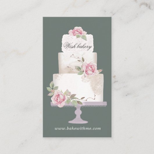 Elegante Bakkerij Drie Tier Cake Verticaal Visitekaartje (Voorkant)