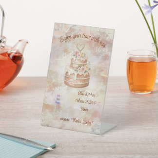 Elegante Bakkerij Menu & Prijslijst, Roze & Beige  Reclamebord Met Voetstuk