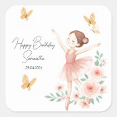 Elegante Ballerina Birthday Square Sticker (Voorkant)
