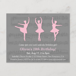 Elegante Ballerina Dans Verjaardagsfeest Uitnodigi Kaart