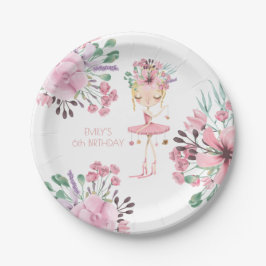 Elegante Ballerina Florals Meisje 6e Verjaardagsfe Papieren Bordje