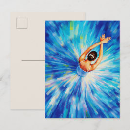 Elegante Ballerina in Kosmische Blauwe Vortex Pop  Briefkaart