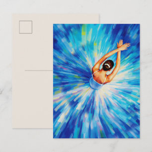 Elegante Ballerina in Kosmische Blauwe Vortex Pop Briefkaart