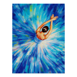 Elegante Ballerina in Kosmische Blauwe Vortex Pop  Perfect Poster