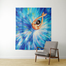 Elegante Ballerina in Kosmische Blauwe Vortex Pop  Wandkleed