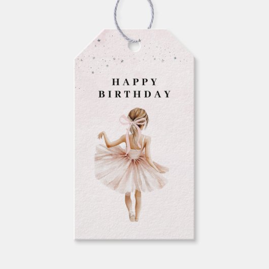 Elegante ballerina roze verjaardag cadeaulabel (Voorkant)