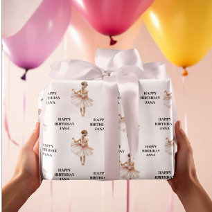 Elegante ballerina roze verjaardag cadeaupapier