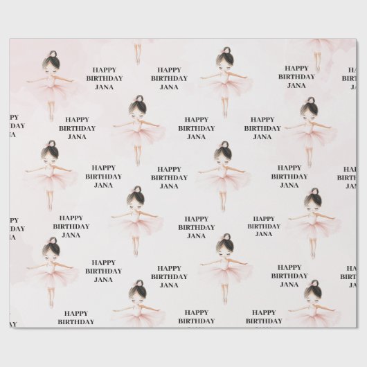 Elegante ballerina roze verjaardag cadeaupapier (Vlak)
