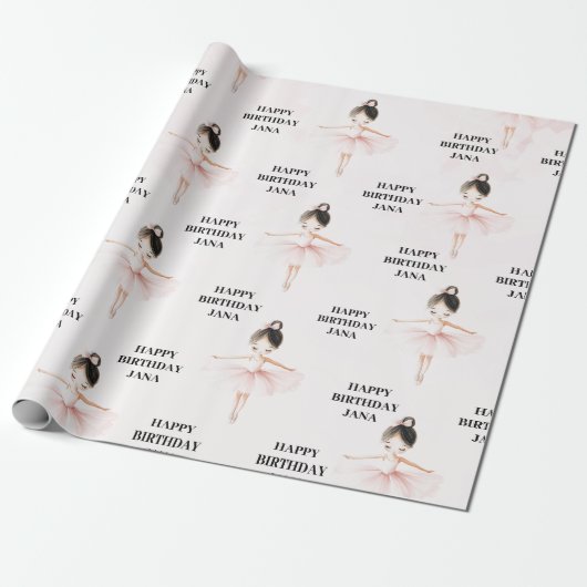Elegante ballerina roze verjaardag cadeaupapier (Uitgerold)