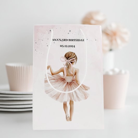 Elegante ballerina roze verjaardag medium cadeauzakje