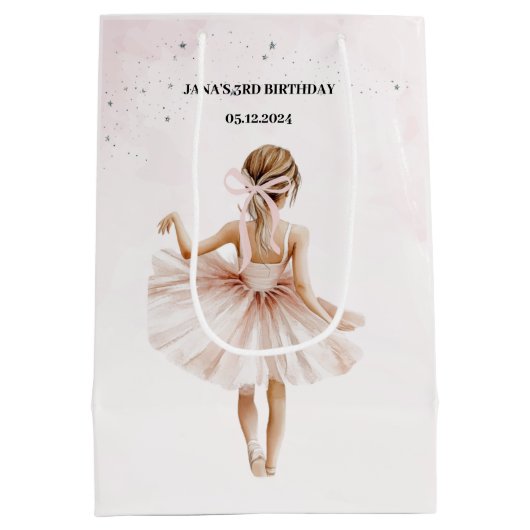 Elegante ballerina roze verjaardag medium cadeauzakje (Achterkant)