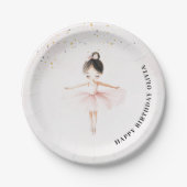 Elegante ballerina roze verjaardag papieren bordje (Voorkant)